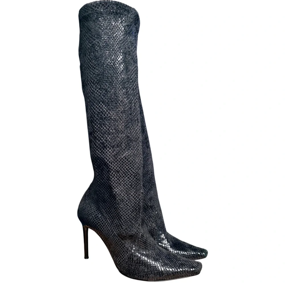Casadei Women s 5.5B/US 7.5-8 Boots Snake Embossed Fabric Stiletto Heel Italy